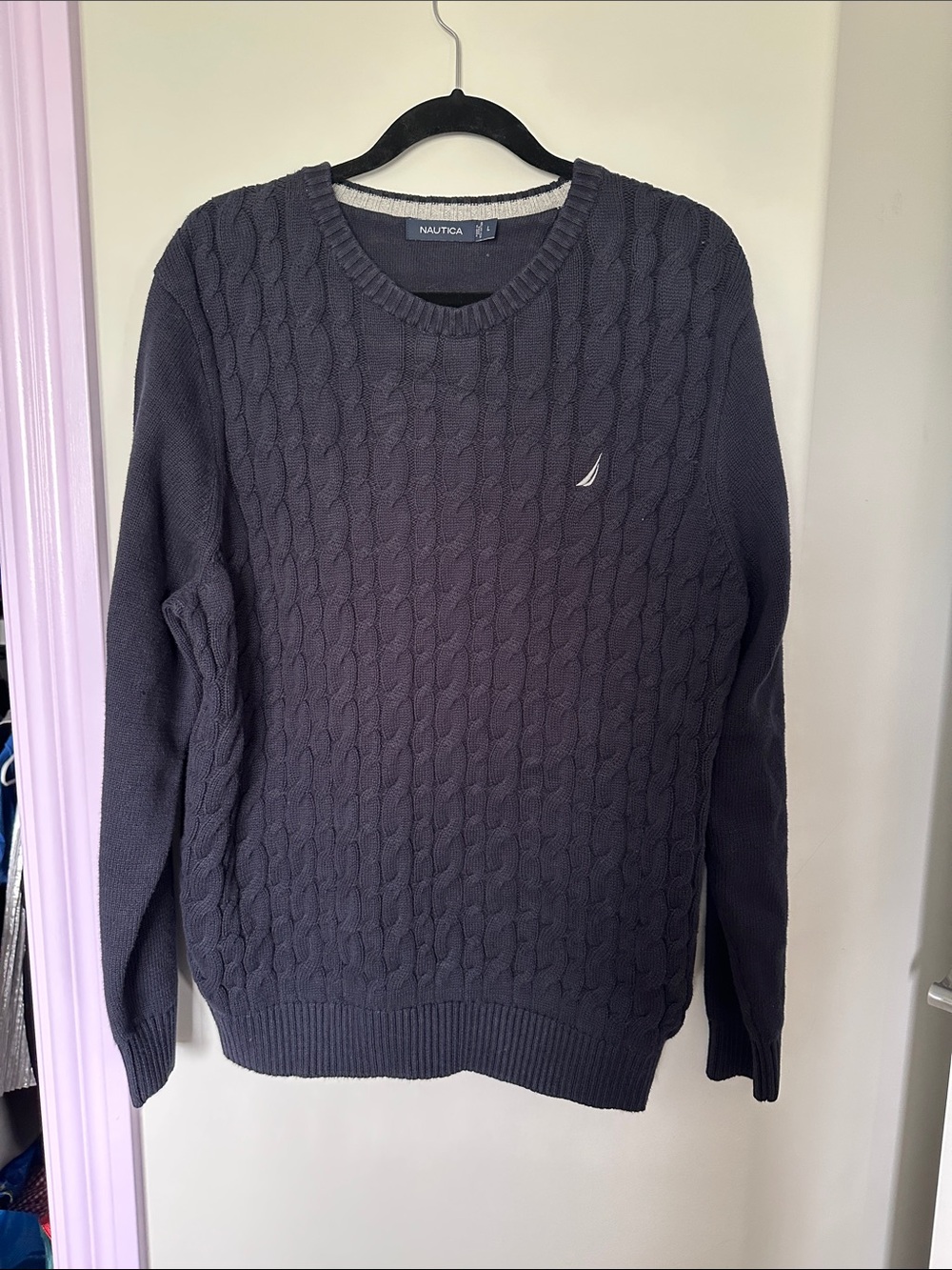 Nautica Men's navy blue Cable Knit Crewneck Sweater
